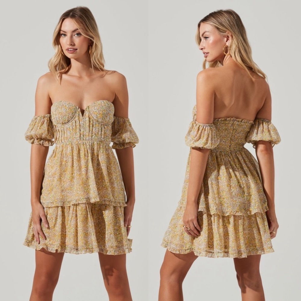 ASTR The Label Off Shoulder Two Tier Floral Mini Dress